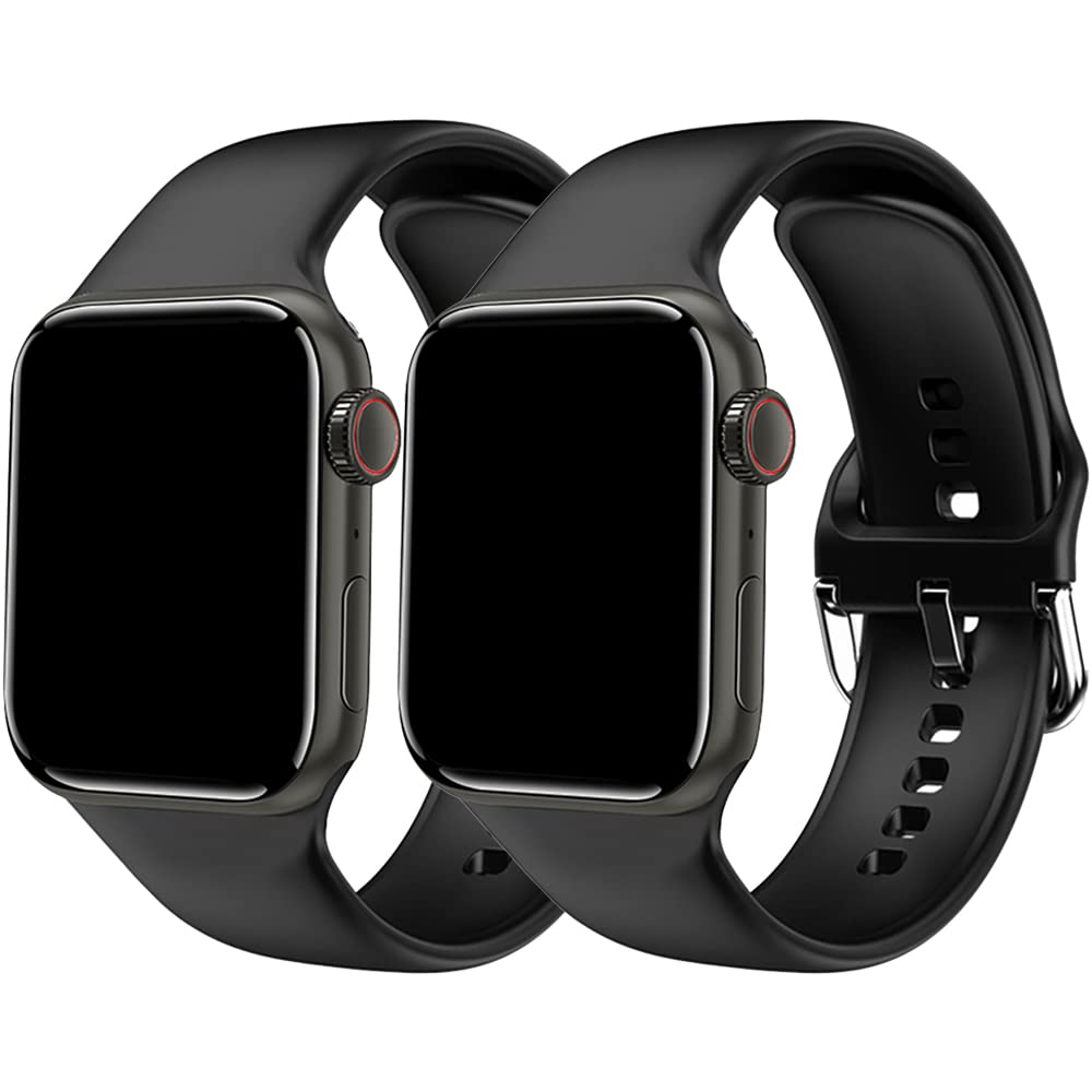 2 Pack Sport Band Compatible with Apple Watch 45mm 44mm 42mm - Breathable Soft Silicone Replacement Strap for iWatch SE Series 7 6 5 4 3 2 1 - Waterproof Wristband for Men & Women (Black) - Perfect for Running, Gym & Outdoor Activities