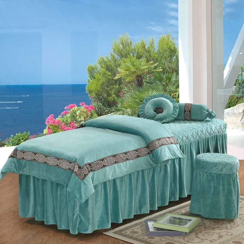 Luxury Velvet Massage Table Sheet Set - 4-Piece European Style Spa Bed Cover with Face Rest Hole, Green 60x180cm (24x71in) - Perfect for Professional Massage Therapy, Home Spa Treatments & Relaxation Sessions