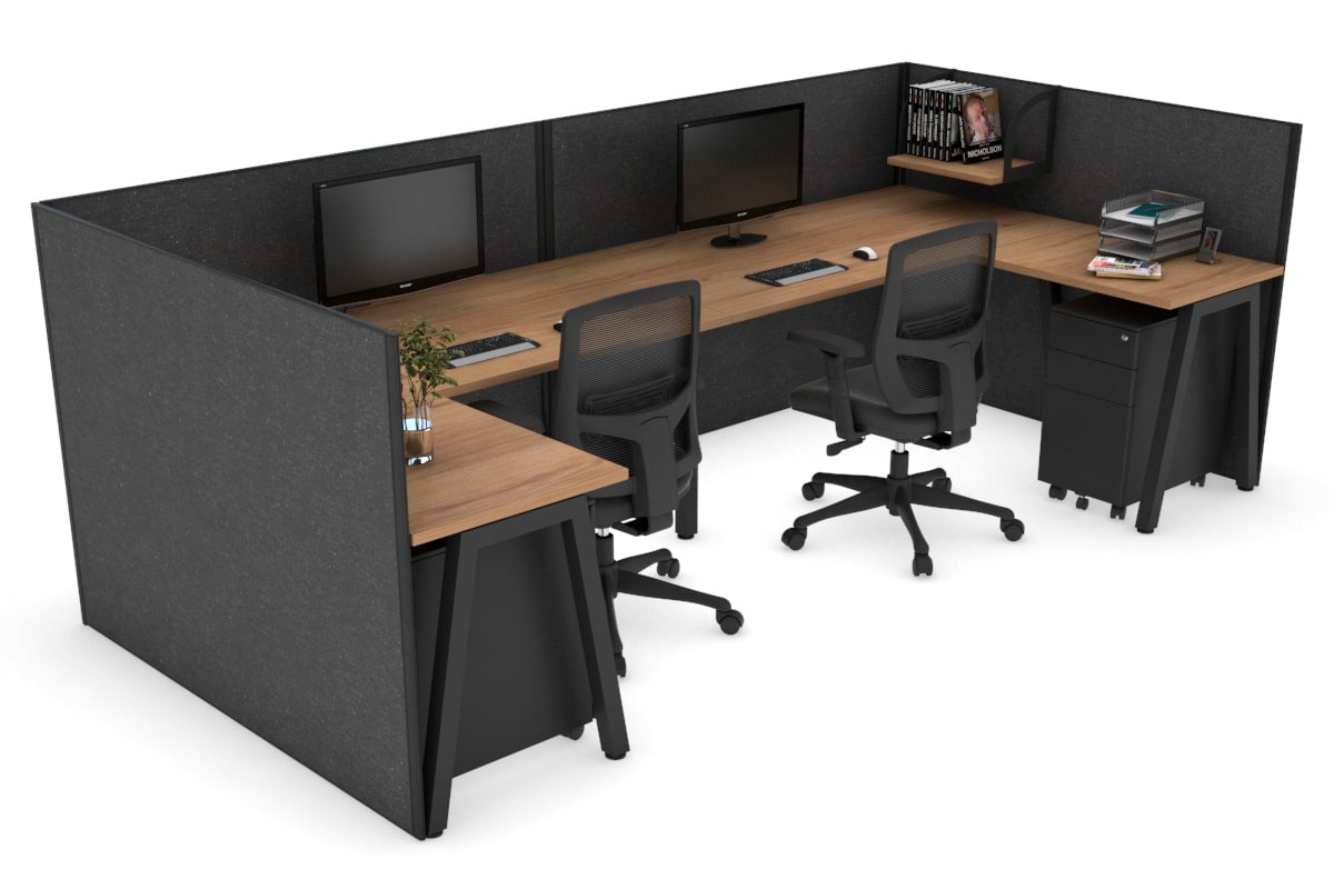 Quadro A Legs 2-Person Corner Workstation - U-Shaped Black Frame Office Desk [1800L x 1800W with Cable Management] - Perfect for Collaborative Workspaces & Home Offices
