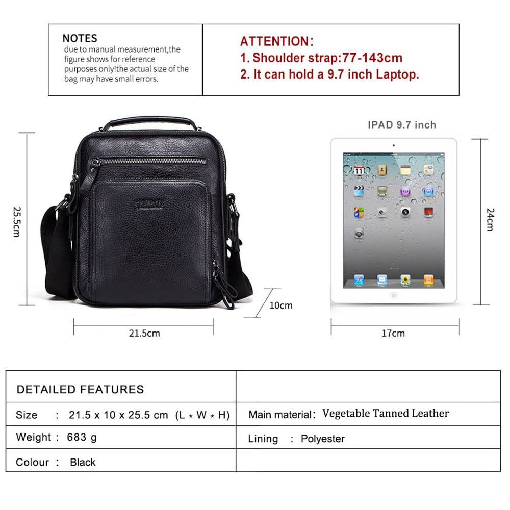 Men's Leather Messenger Bag - Crossbody Shoulder Bag for Business & Travel - Fits 9.7