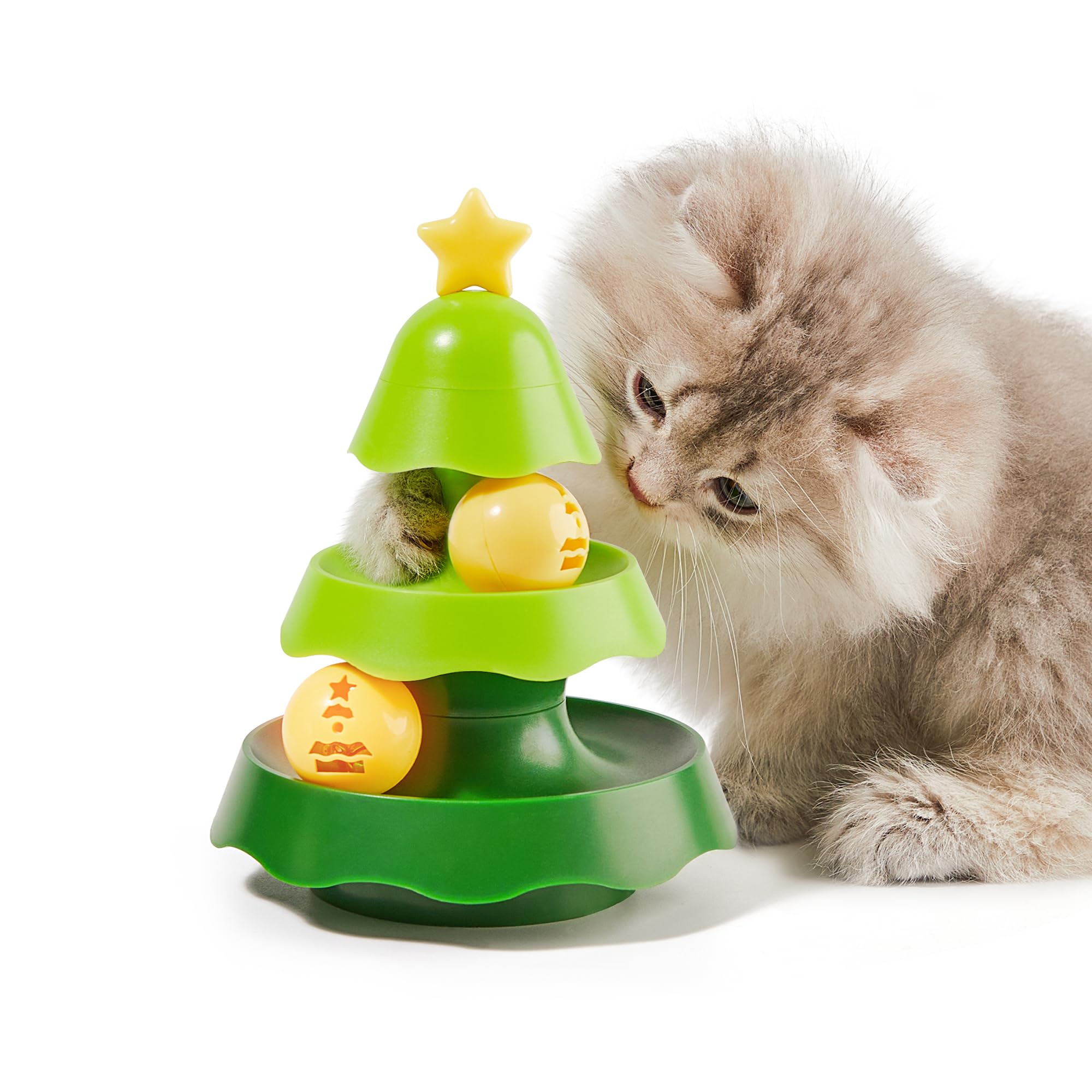 Potaroma Mini Cat Toys with Catnip - 2-Level Roller Turntable with 2 Balls for Interactive Play, Indoor Exercise & Stimulation for Kittens (5.5 Inches) - Perfect for Solo Play, Bonding & Keeping Cats Active