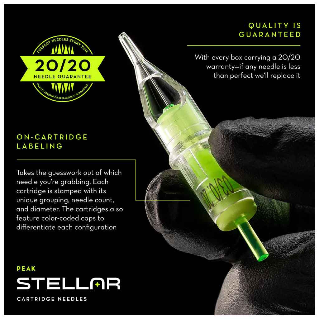 Peak Stellar Cartridges - Round Liner ELT Tattoo Needles for Professional Artists | Perfect for Fine Line Work & Detailed Tattooing