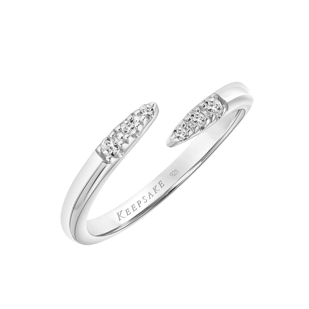 Keepsake Women's 925 Sterling Silver or 18k Gold Vermeil Bypass Ring with 0.056ct Diamond (I-J, I3) - Elegant Stackable Ring for Everyday Wear, Anniversary Gift & Special Occasions
