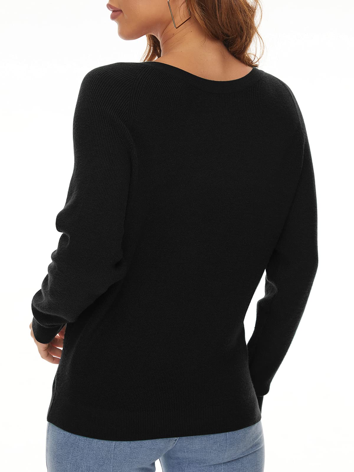LILBETTER Women's Long Sleeve Criss Cross Back Knit Sweater - Loose Fit Pullover Jumper for Casual Wear, Office & Fall Outfits