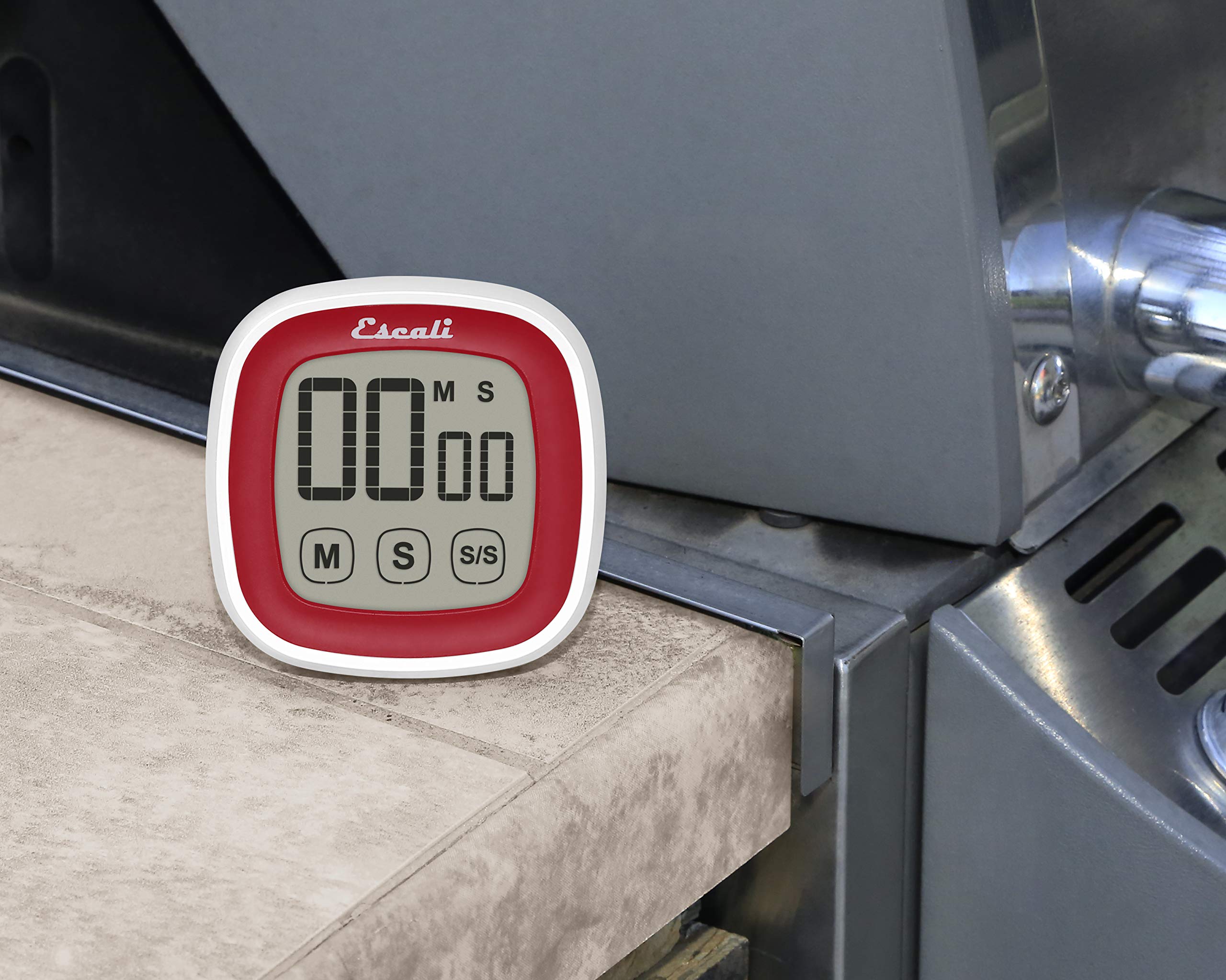 Escali Digital Kitchen Timer with Touch Screen LCD Display - Easy to Read, Battery Saving, Touch Sensitive Controls for Cooking, Baking, Workouts & More (Red)