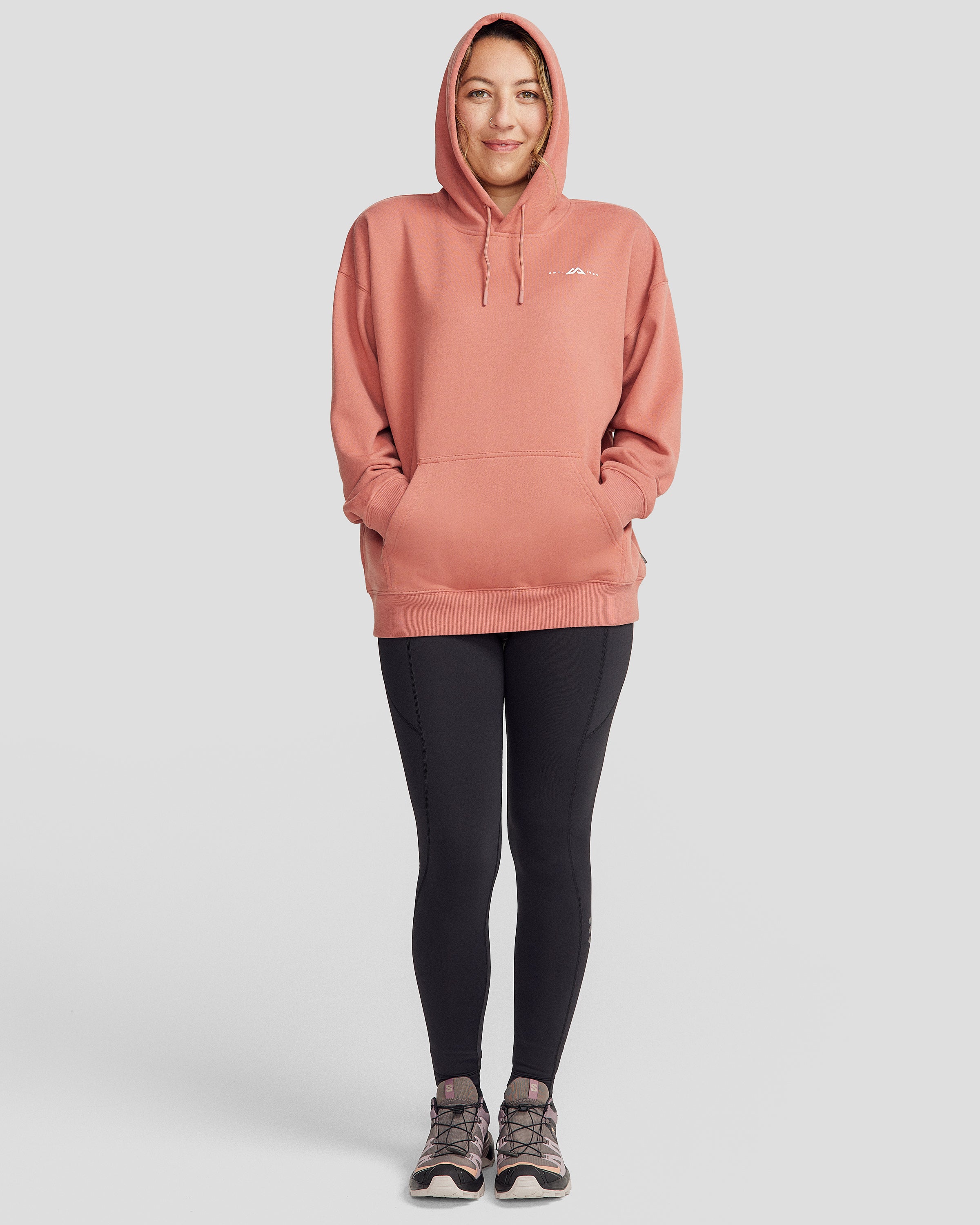 Women's Mountain Camo Slouchy Brushed Fleece Hoodie - Soft & Cozy Pullover Sweatshirt for Hiking, Camping & Outdoor Adventures (Clay Color)