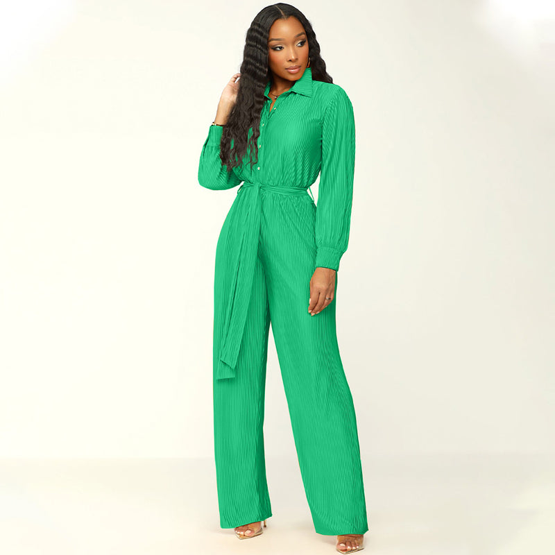 Women's Long Sleeve Wide Leg Romper with Adjustable Belt - Stylish Jumpsuit for Casual Outings, Date Nights & Fall Fashion