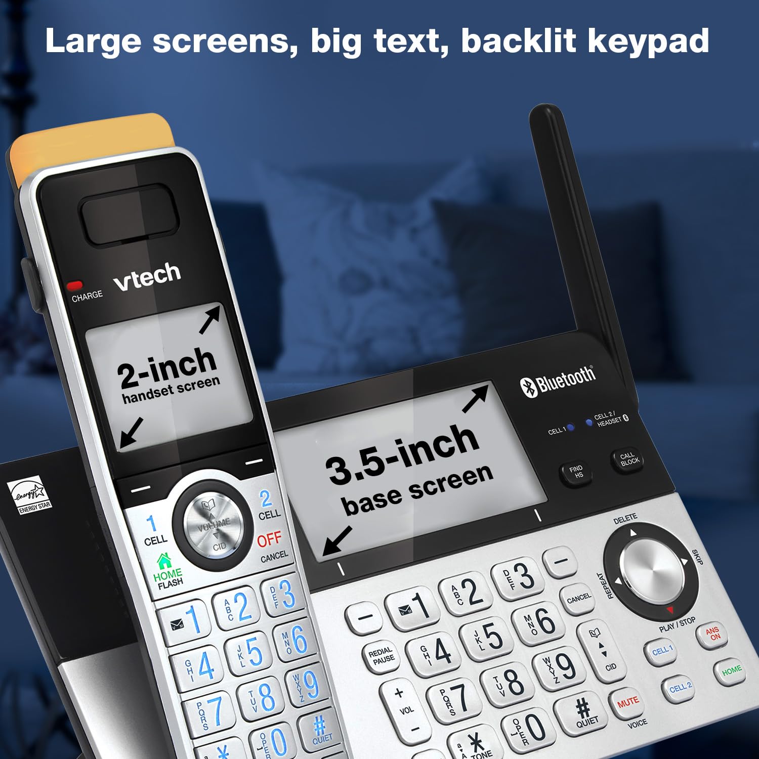 VTech IS8151-5 Super Long Range 5 Handset DECT 6.0 Cordless Phone for Home with Answering Machine - 2300 ft Range, Call Blocking, Bluetooth, Headset Jack, Power Backup, Intercom, Expandable to 12 Handsets - Perfect for Large Homes, Offices & Multi-Room Communication