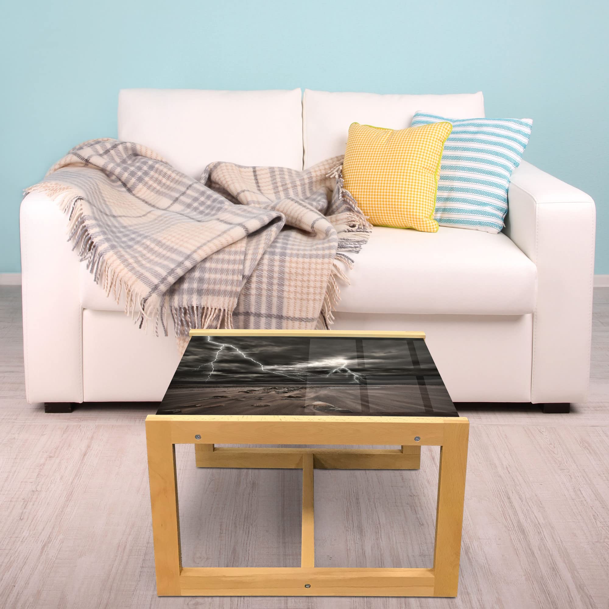 Ambesonne Wooden Coffee Table, Thunder Storm Print - Office & Dorm Decor