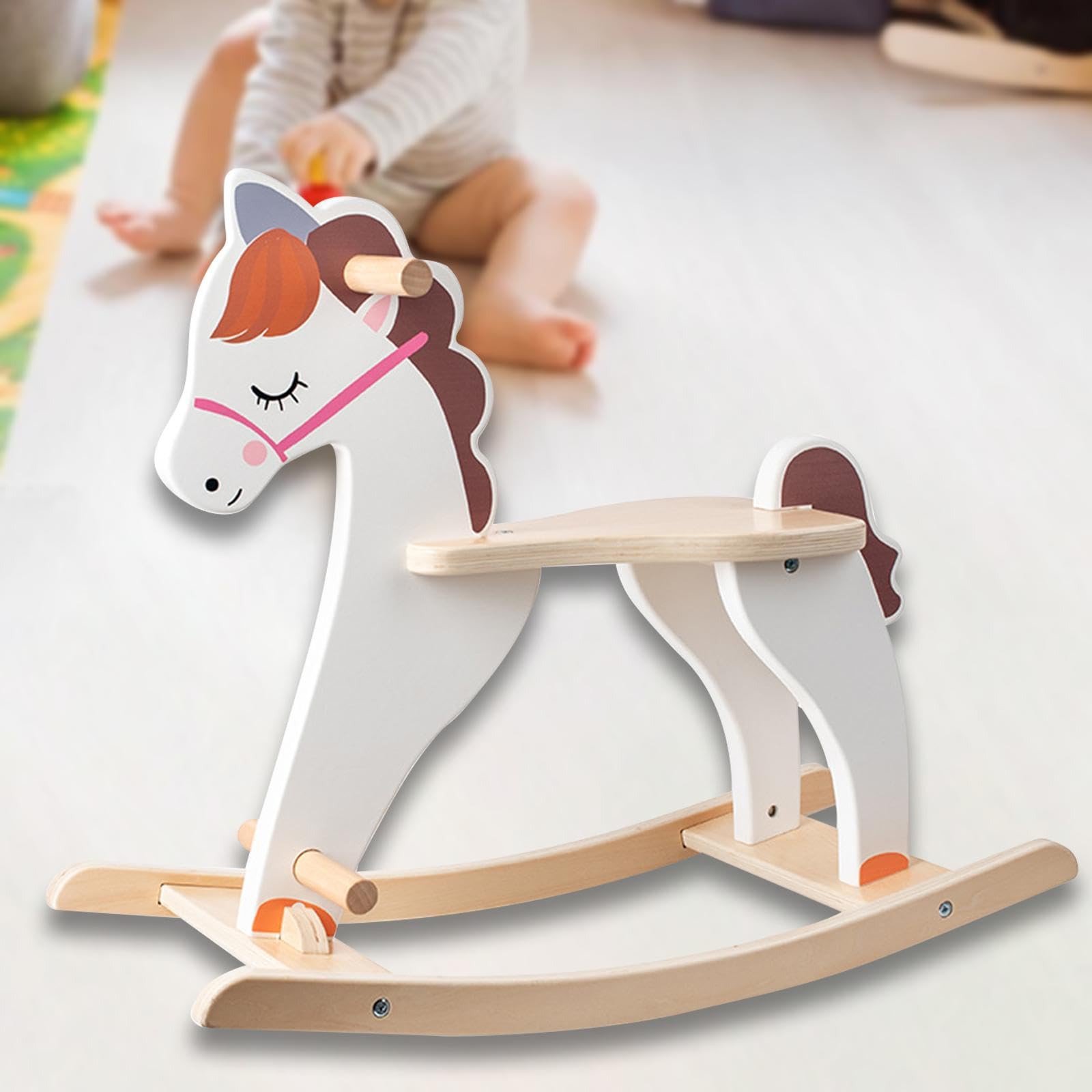 **GaotKeut Wooden Rocking Horse - Natural Baby Ride-On Toy for Indoor & Outdoor Play - Safe & Durable Rocker for Toddlers & Kids - Perfect for Playrooms, Nurseries, and Backyards**