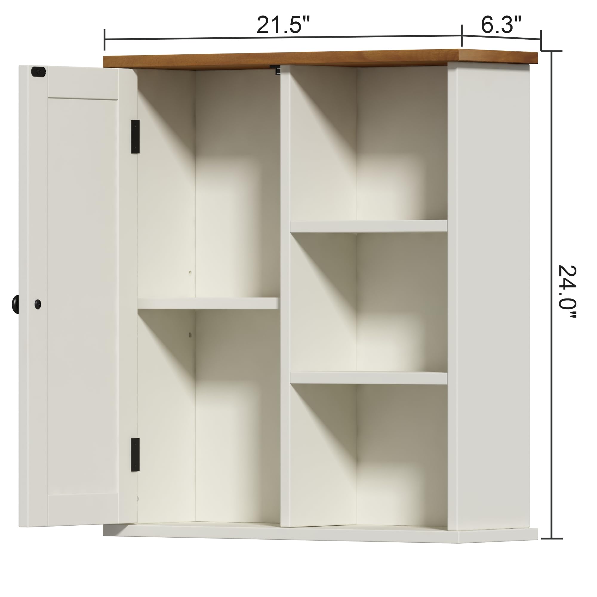 Treocho Wall Mounted Bathroom Cabinet with Door & 3 Open Shelves - Medicine Storage Organizer for Bathroom, Kitchen, Living Room & Farmhouse Decor | Perfect for Small Space Organization & Rustic Home Decor