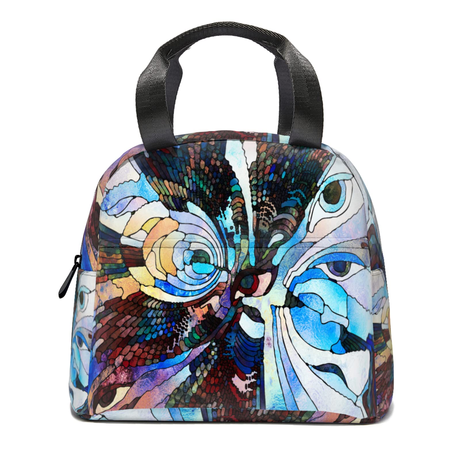 Stained Glass Fragment Illustration Lunch Tote Bag - Insulated Reusable Lunch Box with Front Pocket for Women & Men | Perfect for School, Work, Picnic & Daily Commute