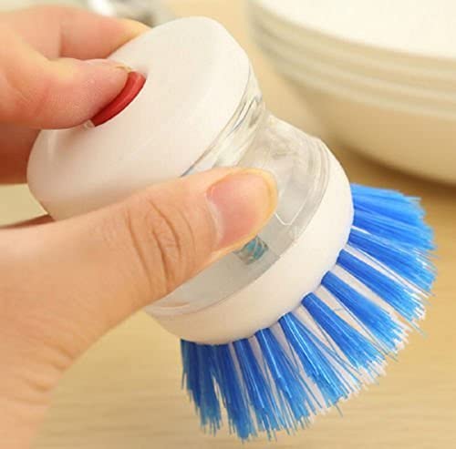 RADHIKA Plastic Cleaning Brush with Soap Dispenser - Kitchen Sink & Dishwasher Scrubber - Wash Basin Cleaning Brush with Built-in Liquid Soap Dispenser (Pack of 1, Multicolor) - Perfect for Kitchen Cleaning, Dish Washing & Bathroom Sink Scrubbing