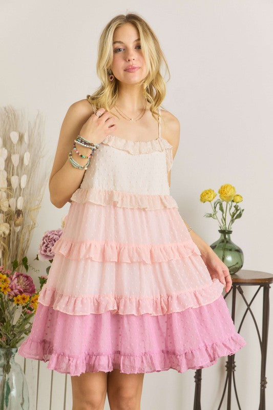 Swiss Dot Ruffled Tiered Mini Summer Dress - Floral Print A-Line Sundress for Women | Perfect for Beach Vacations, Garden Parties & Date Nights