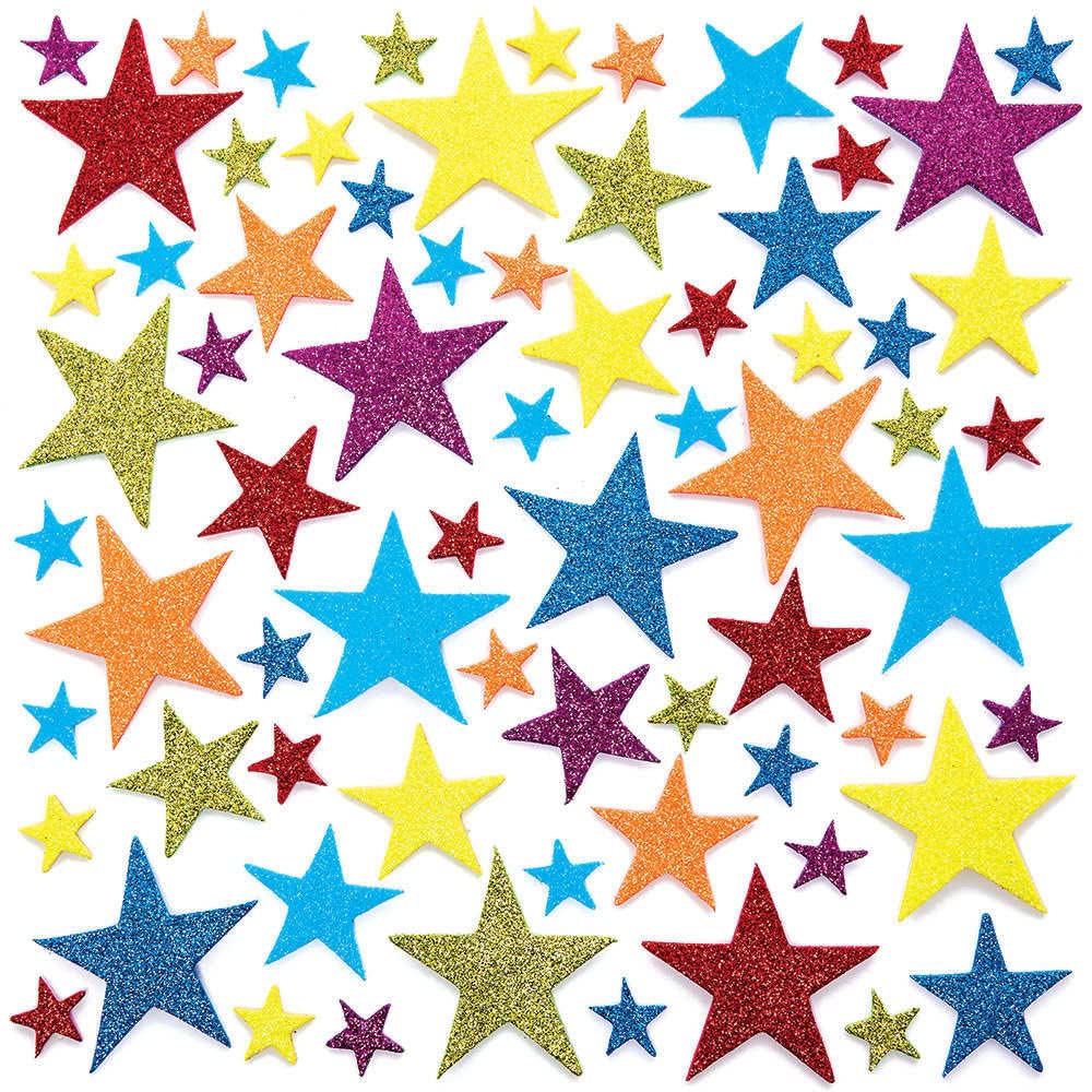 Baker Ross FC750 Rainbow Glitter Star Foam Stickers - Pack of 100 Self-Adhesive Craft Stickers for Kids, DIY Scrapbooking, School Projects & Party Decorations | Perfect for Classroom Activities, Birthday Parties & Arts and Crafts