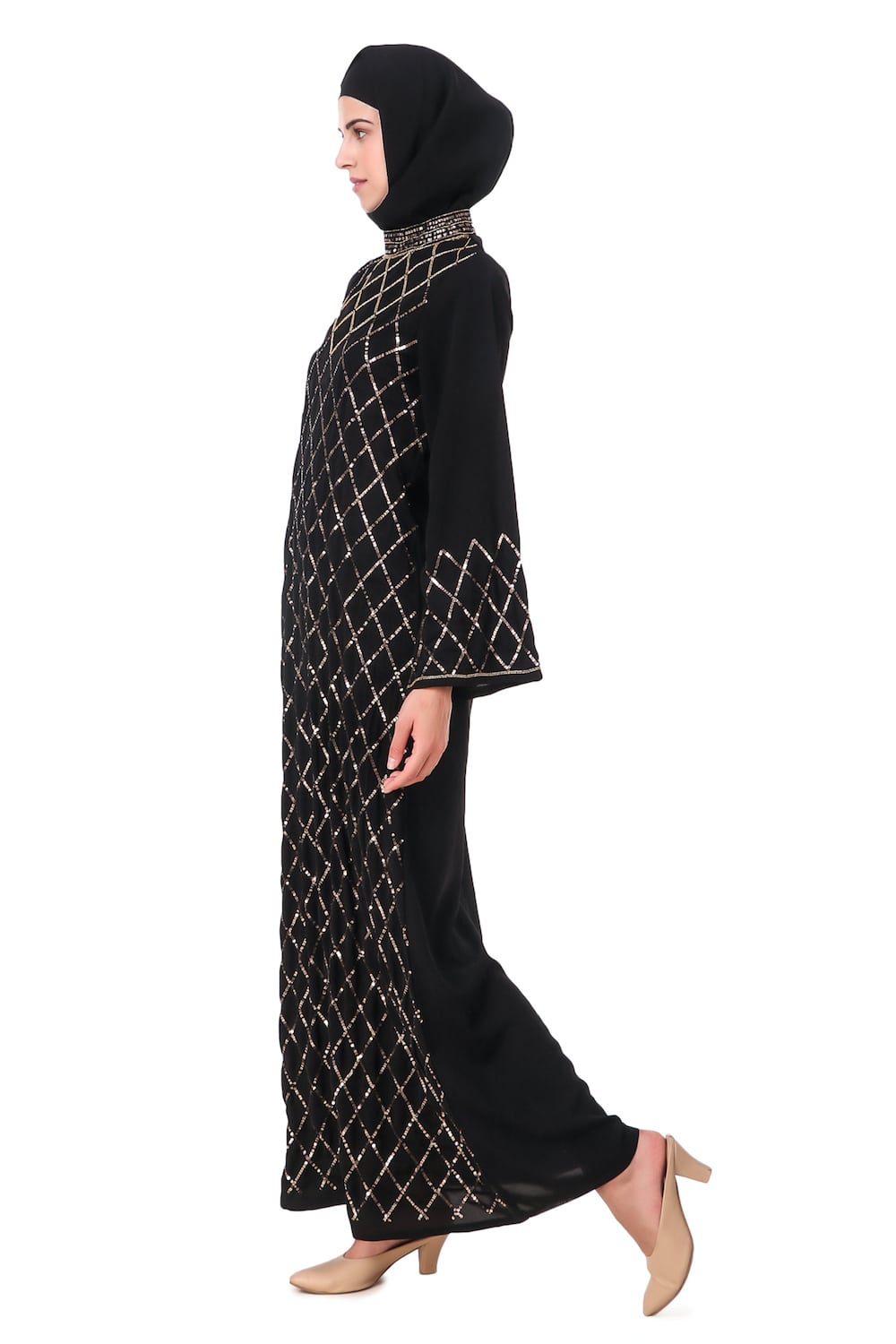 Elegant Eid Abaya Dress - Hand Embroidered with Beads & Sequins for Women - Perfect for Eid Celebrations, Weddings & Special Occasions