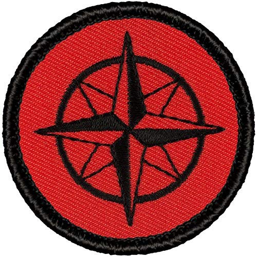 Vintage Red and Black Compass Rose Embroidered Patch - 2 Inch Round Iron-On Badge for Scouts, Hiking Gear, Backpacks & Outdoor Adventure Accessories