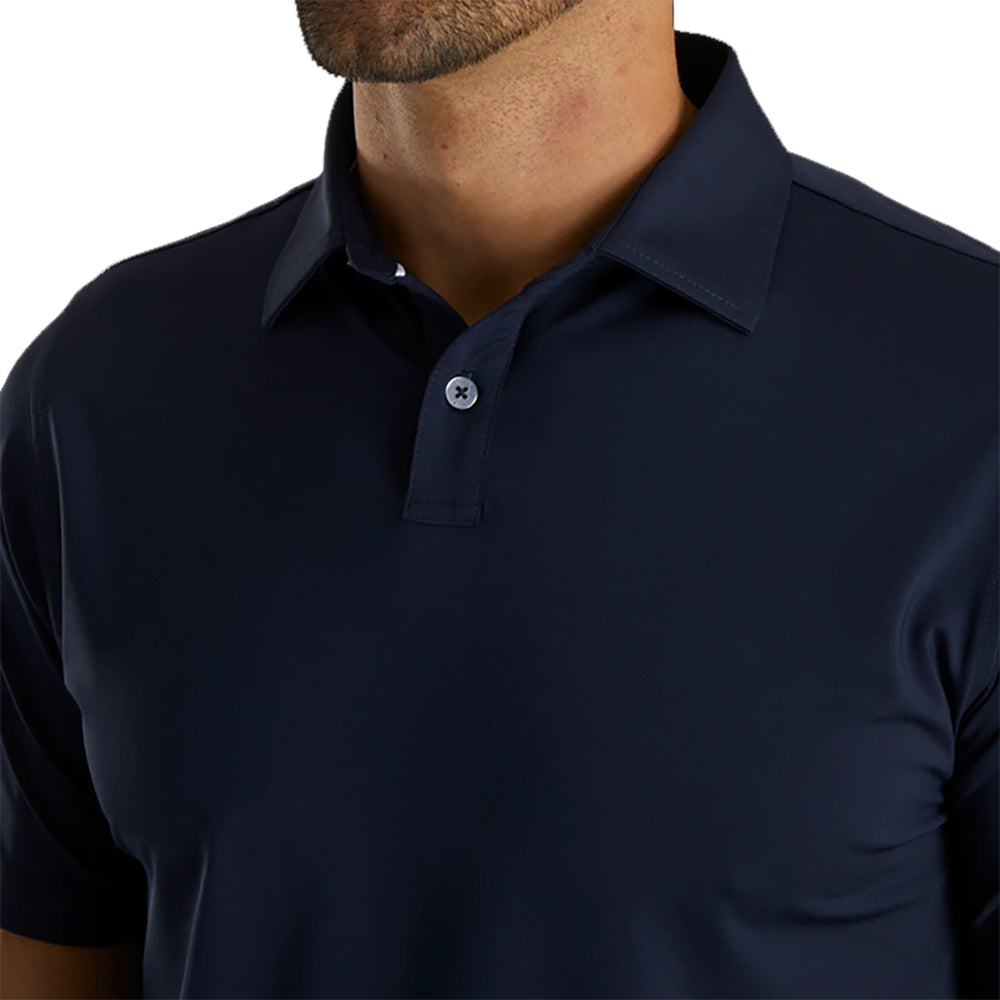 FootJoy Men's Athletic Fit Solid Lisle Navy Golf Polo Shirt - Breathable Performance Top for Golf Course & Casual Wear