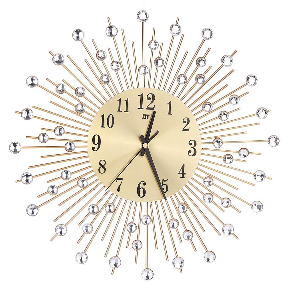 Amosfun 3D Diamond Wall Clock - Bling Silver & Gold Modern Minimalist Quartz Clock - Silent Non-Ticking Living Room Decor for Home, Office & Bedroom