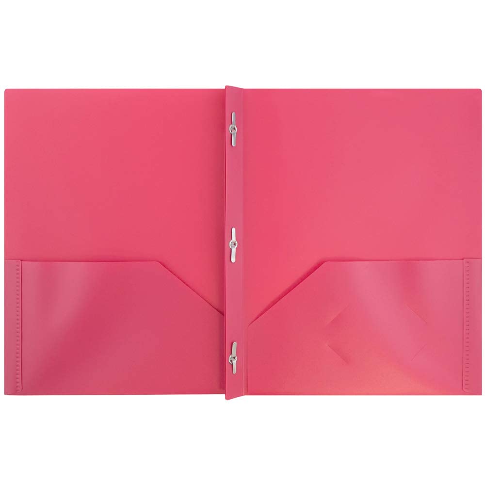 JAM PAPER Plastic Color POP Folders - 2 Pocket Durable Folders with Metal Prongs Fastener Clasps - Fuchsia Hot Pink - 6/Pack - Perfect for School, Office & Home Organization