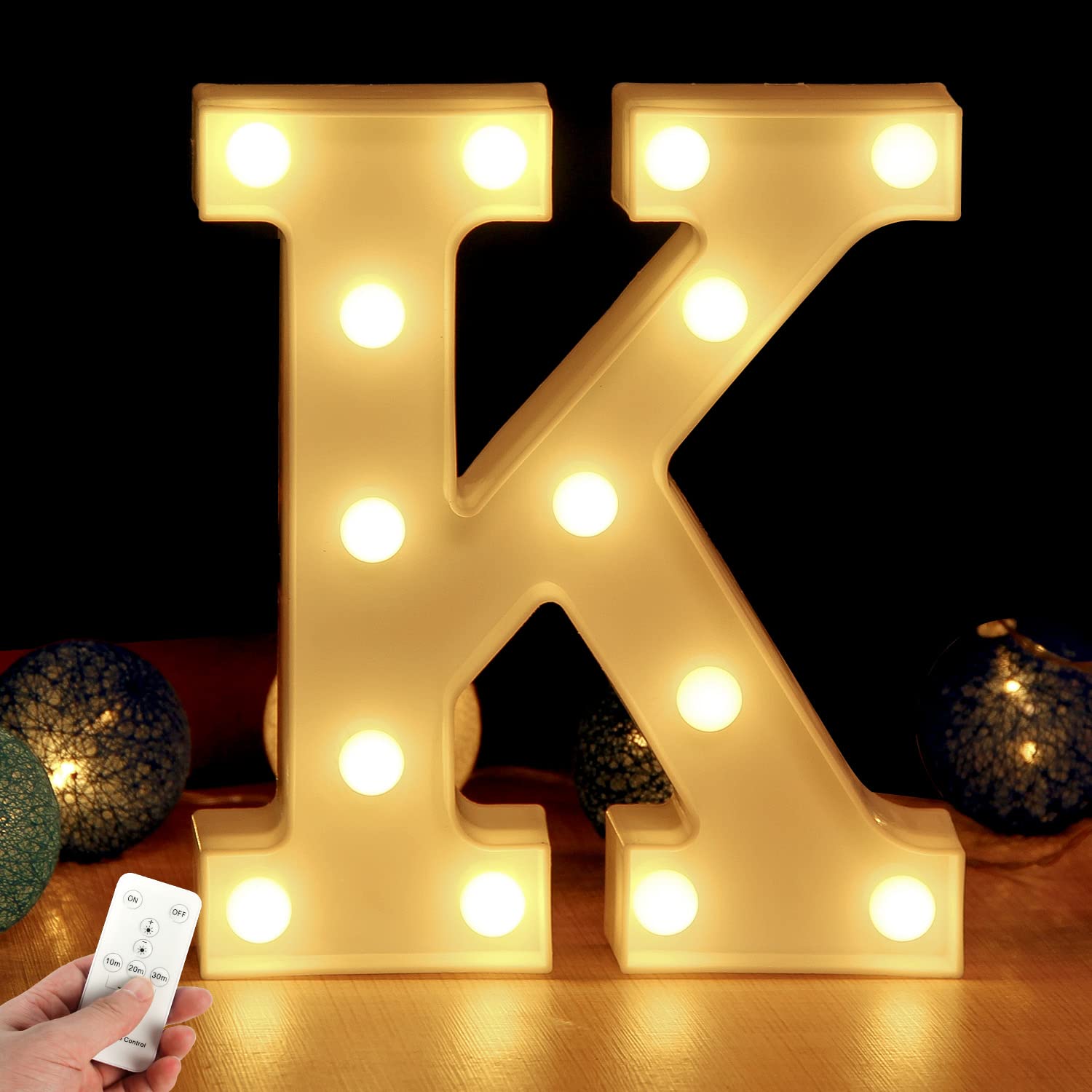 Battery Powered LED Marquee Letter Lights - 26 Alphabet Warm White Decorative Lamps with Remote Control, Timer & Dimmable for Bedroom Night Light, Home Bar Decor (Letter-K) | Perfect for Wedding Signs, Birthday Parties & Cafe Lighting