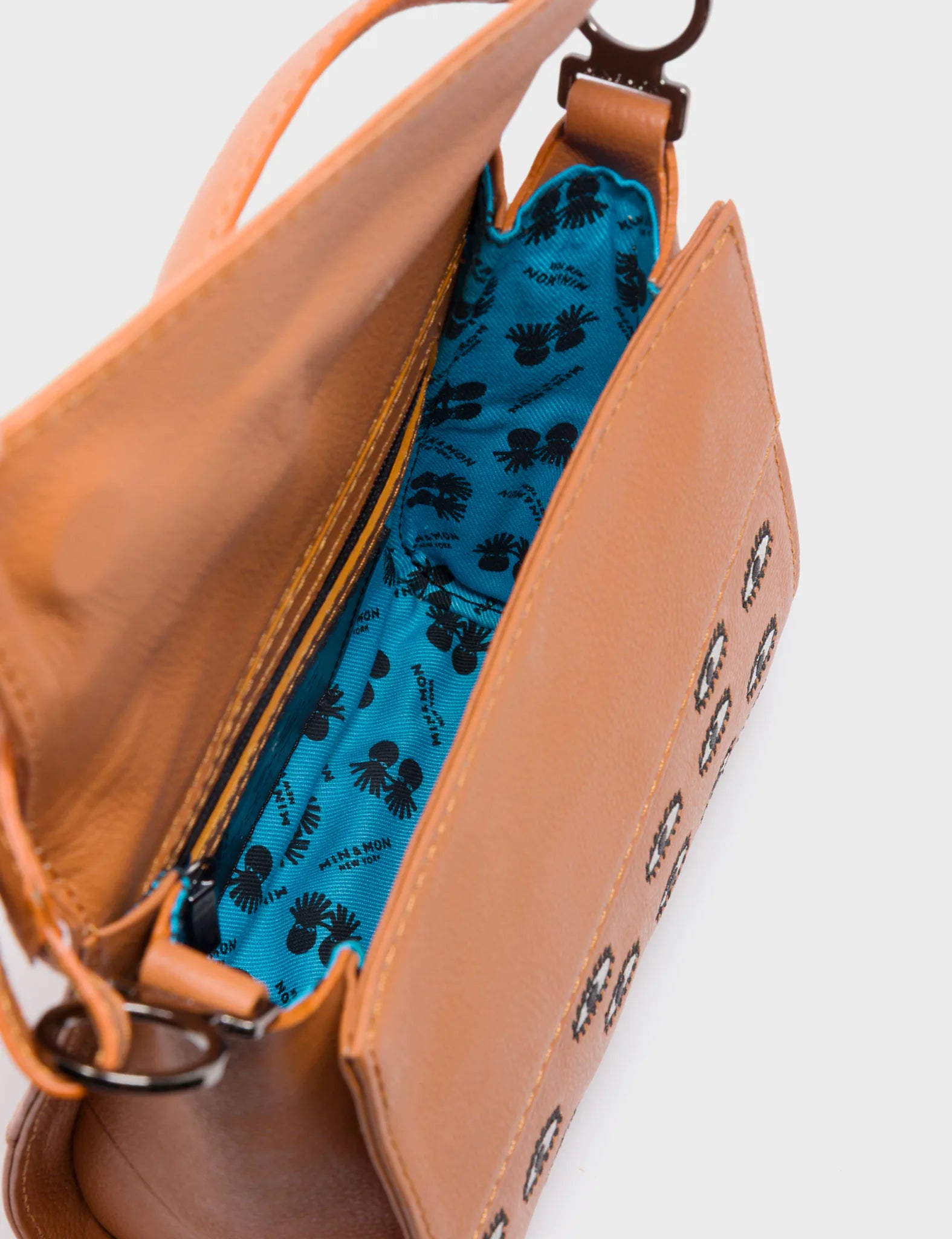 Anastasio Micro Crossbody Handbag - Genuine Caramel Leather with All-Over Eyes Embroidery | Perfect for Everyday Use, Travel & Date Nights