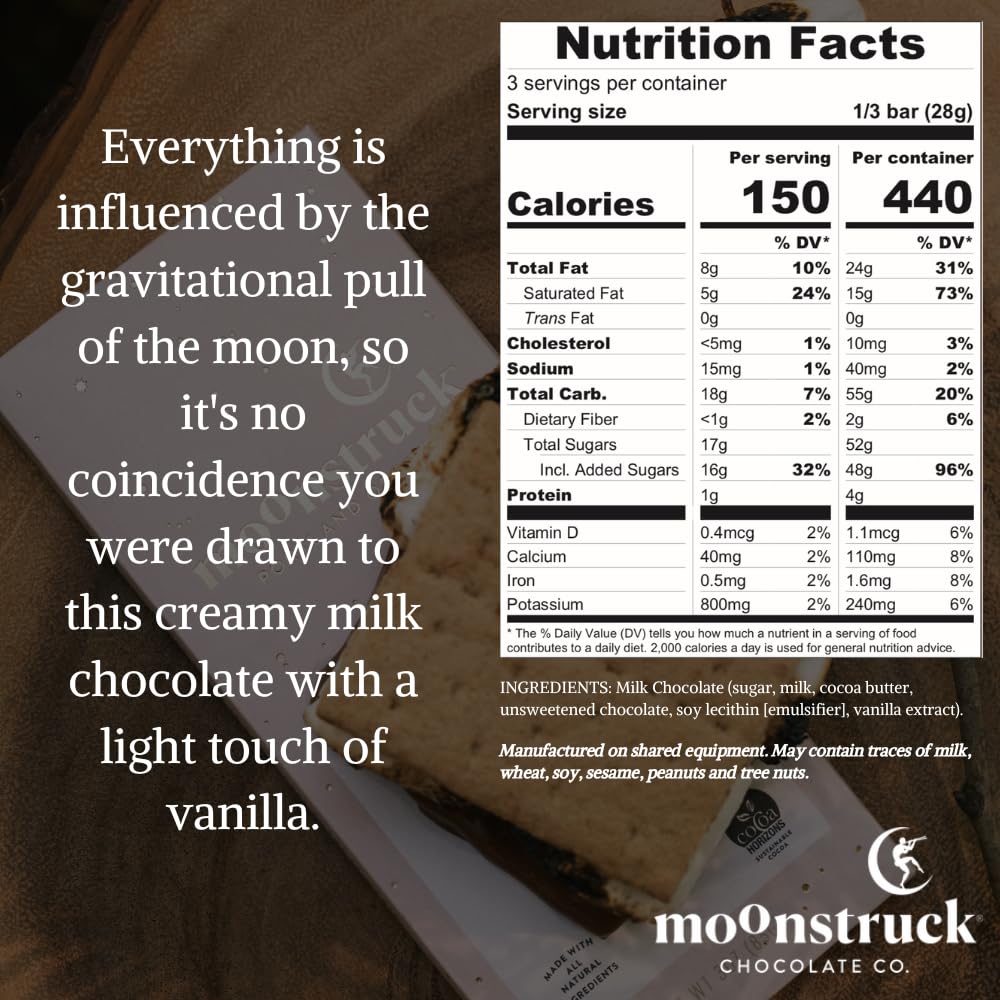 Moonstruck Creamy Milk Chocolate Bar - 31% Cacao, Gourmet Chocolate Gift for Holidays & Special Occasions - Perfect for Valentine's Day, Birthday Gifts & Romantic Surprises