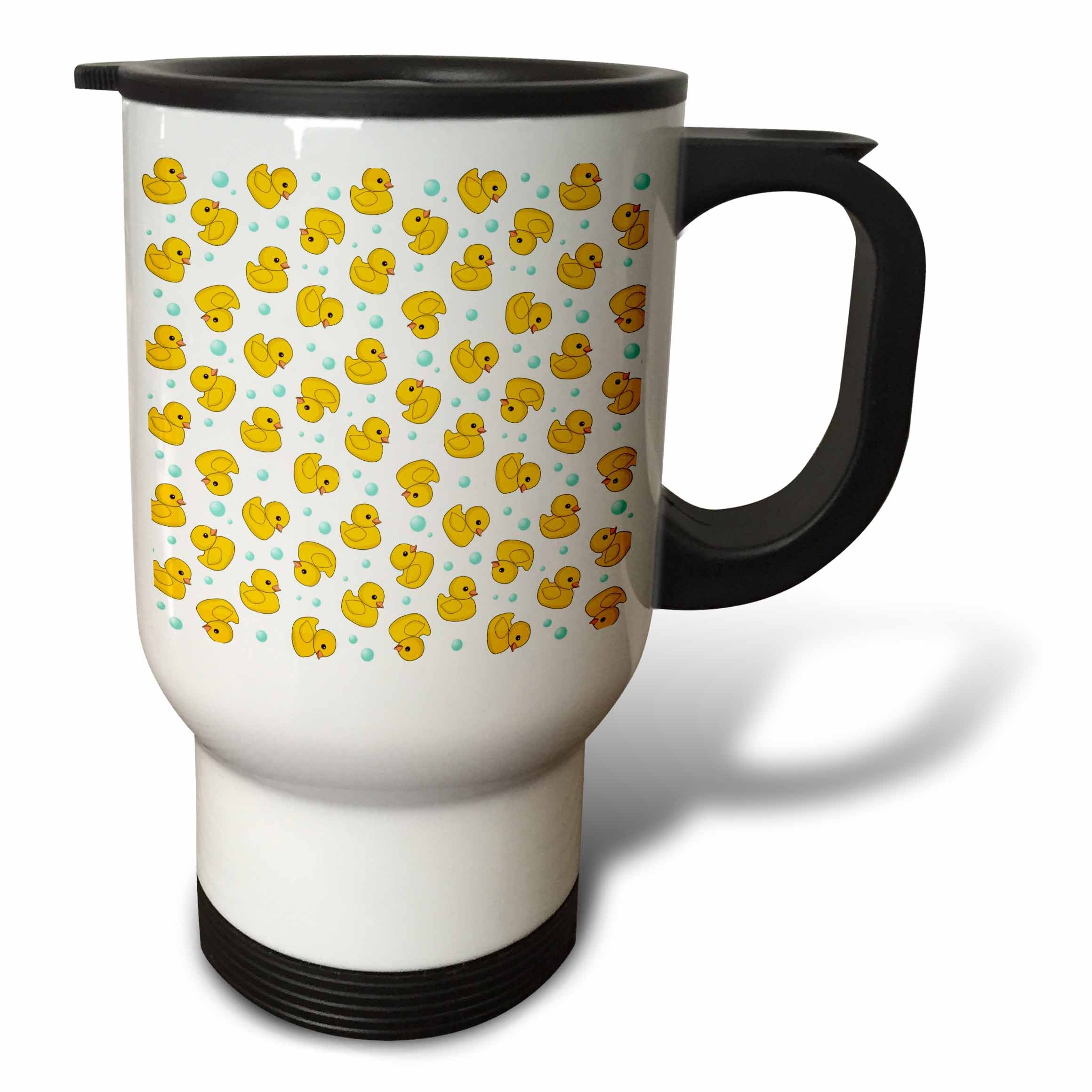 3D Rose Cute Rubber Duck Pattern Yellow Ducks Kawaii Ducky Travel Mug 14oz - Multicolor Insulated Coffee Cup for Office, Travel & Gifts