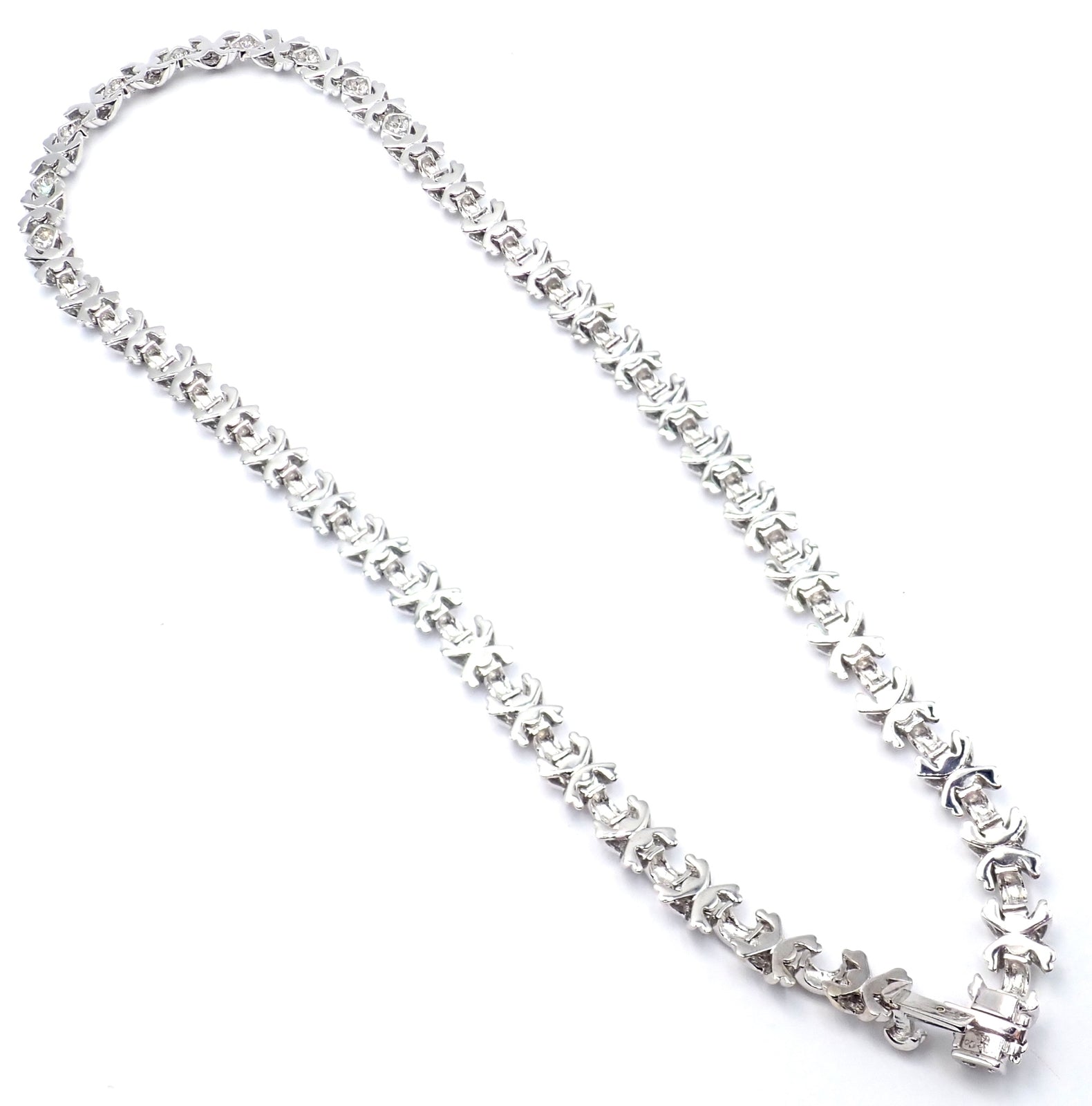 Authentic Tiffany & Co 18k White Gold Diamond Cluster Signature X Link Necklace for Women - Elegant Gift for Anniversary, Wedding & Special Occasions
