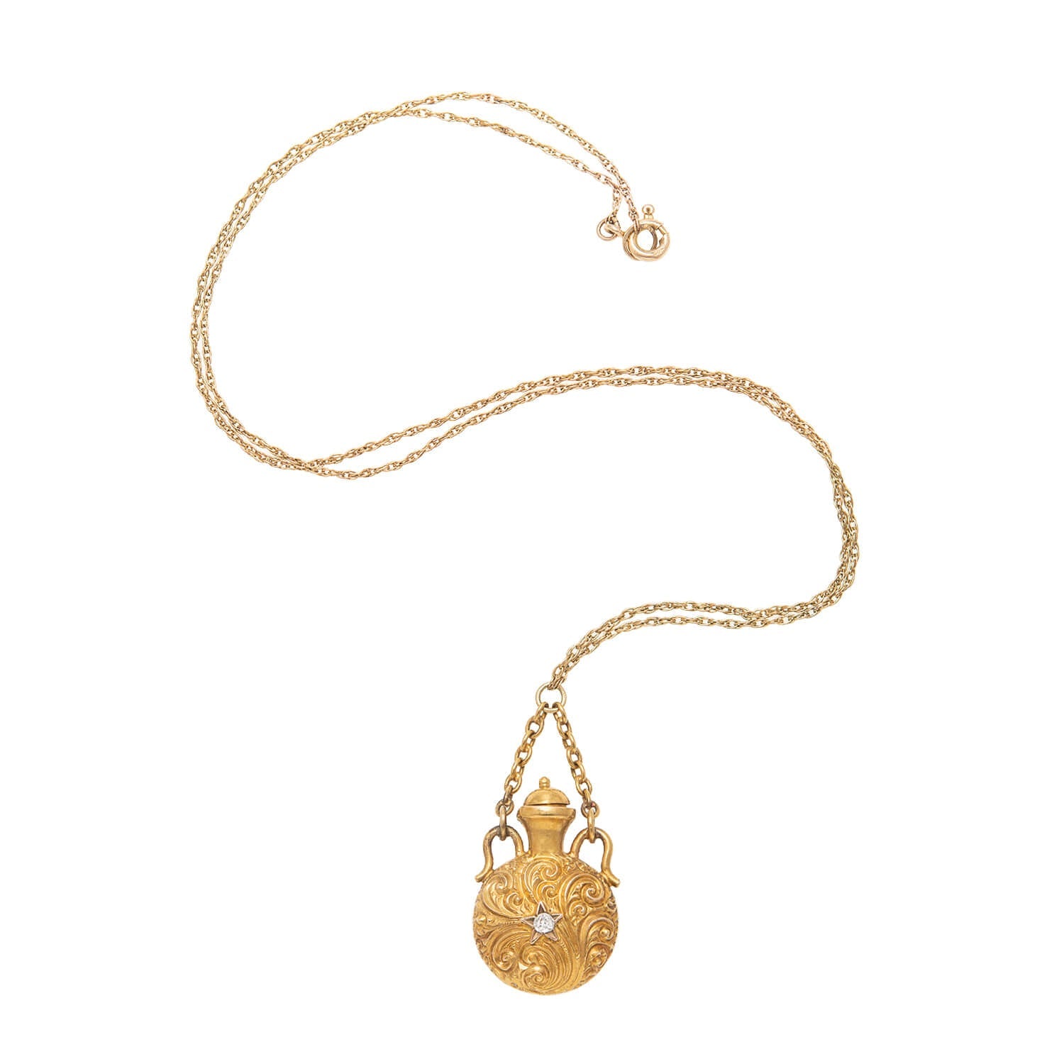 14K Gold Victorian Diamond Repoussé Vinaigrette Pendant Necklace - Antique Jewelry for Women, Gift for Her, Perfect for Weddings & Special Occasions