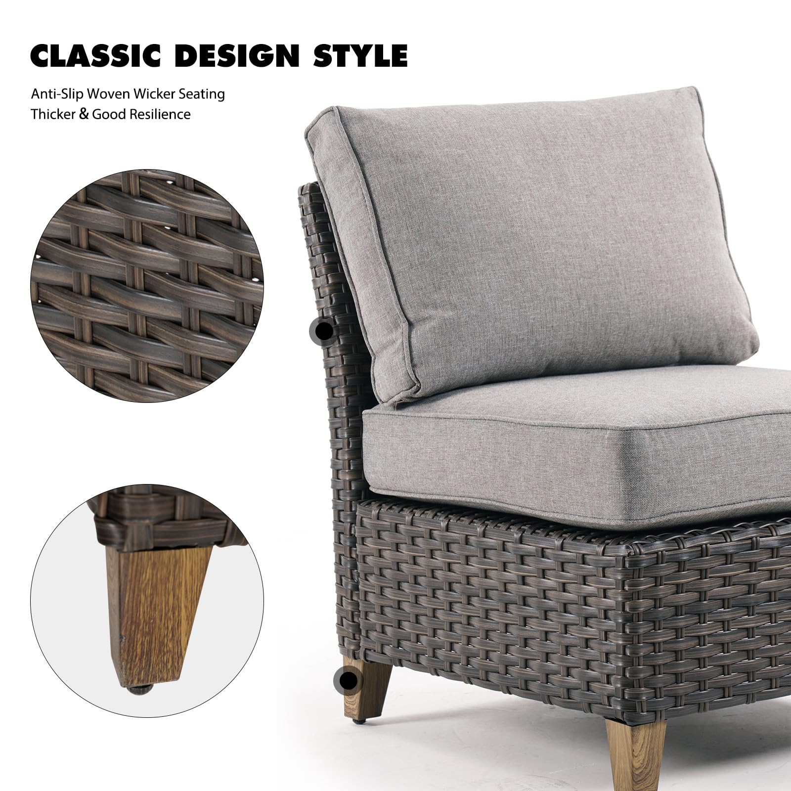 Outdoor Wicker Sectional Sofa Set - Modular Patio Furniture with Thick Cushions & Durable Frame for Deck, Porch, Poolside or Garden - Perfect for Relaxing, Entertaining & Outdoor Lounging (Armless Design)