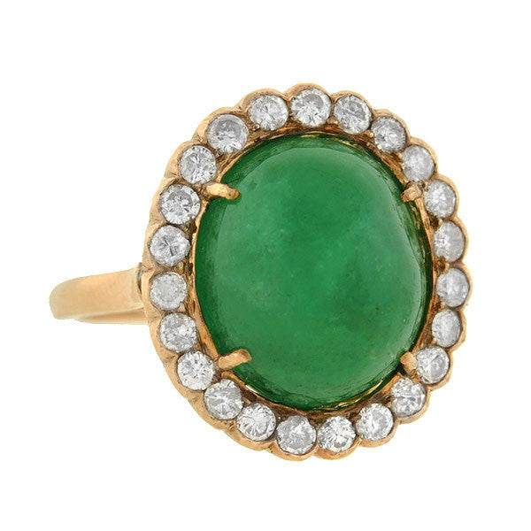 Vintage 14K Gold 4 Carat Emerald Cabochon Diamond Cluster Ring for Women | Elegant Wedding, Engagement & Anniversary Jewelry Gift