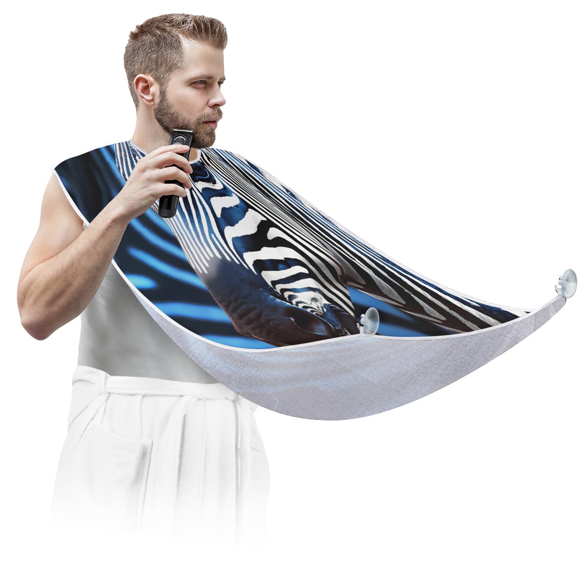 Zebra Print Beard Bib for Men - Waterproof Shaving Apron for Hair Dye & Makeup - Salon Hair Cutting Cape with Sink Catcher - Perfect Beard Trimming & Lineup Tool for Barbers & Home Grooming