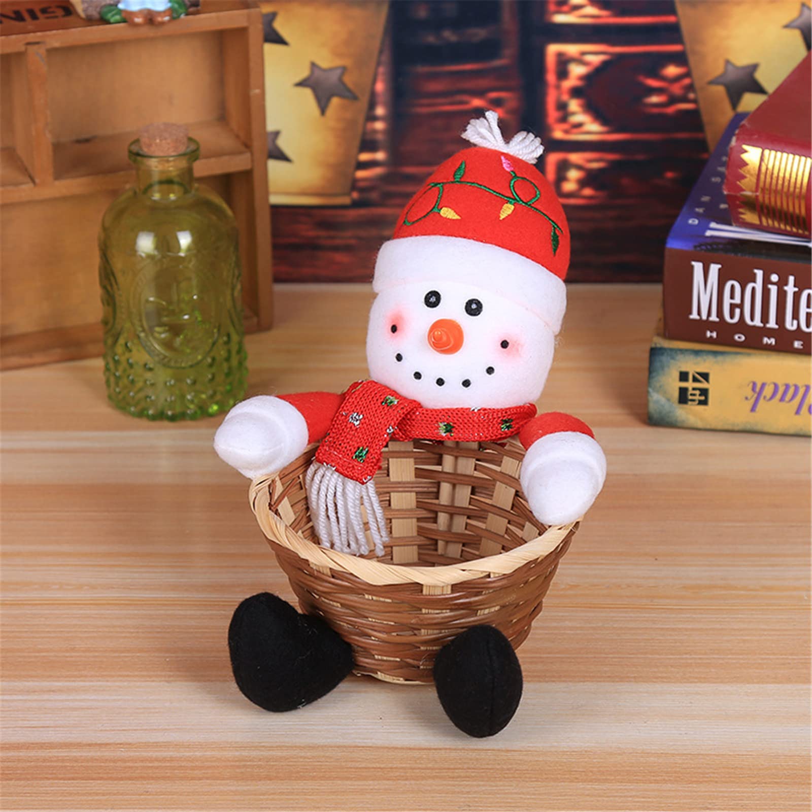 Handmade Christmas Santa Claus Candy Basket - Xmas Table Decor, Snowman Candy Holder (5.91 x 7.87 Inch) - Perfect for Holiday Parties, Gift Exchange & Festive Home Decor