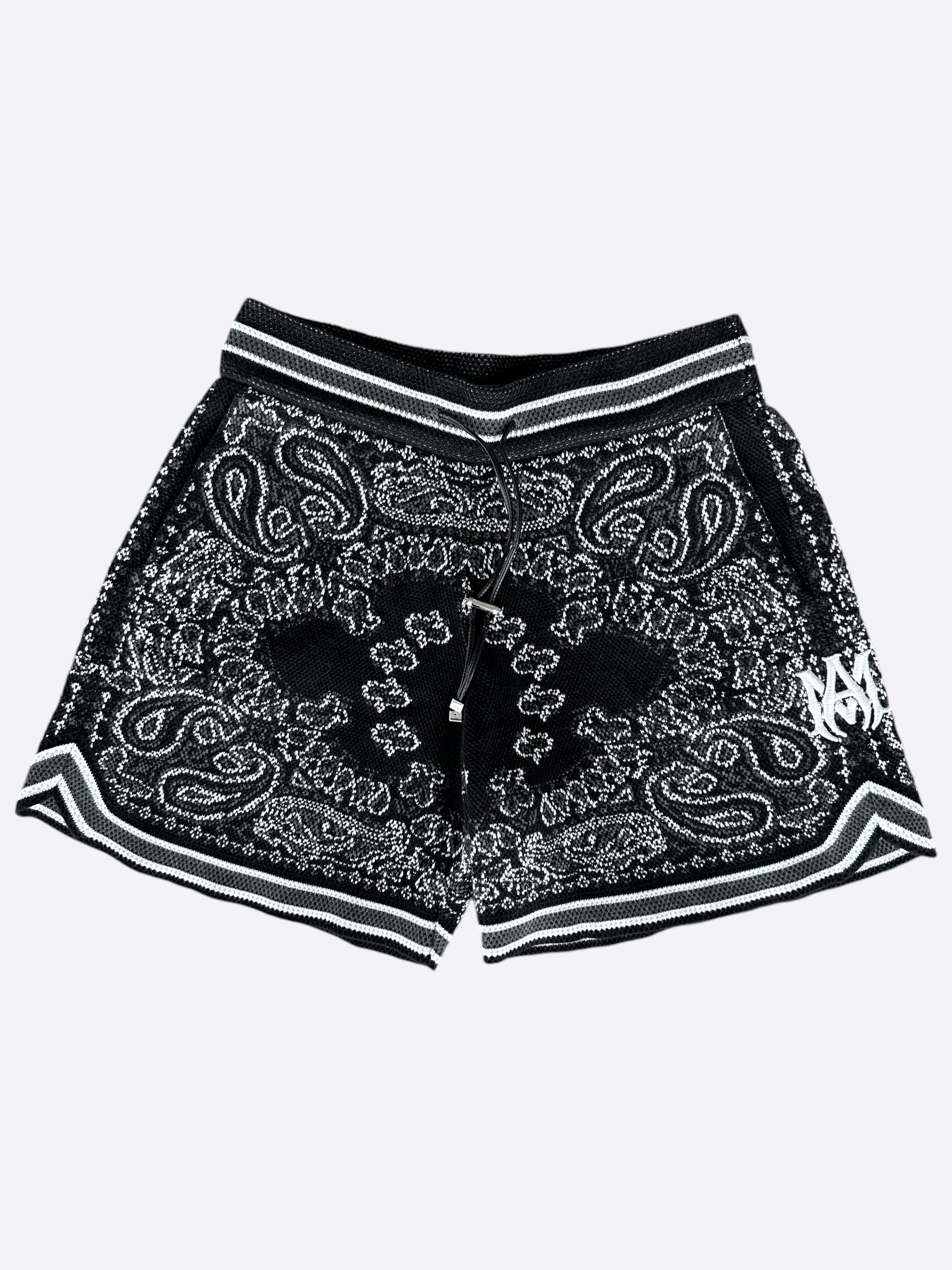 Amiri Black & White Bandana Crochet Basketball Shorts for Men - Stylish Streetwear & Summer Casual Wear - Perfect for Gym, Beach & Lounge