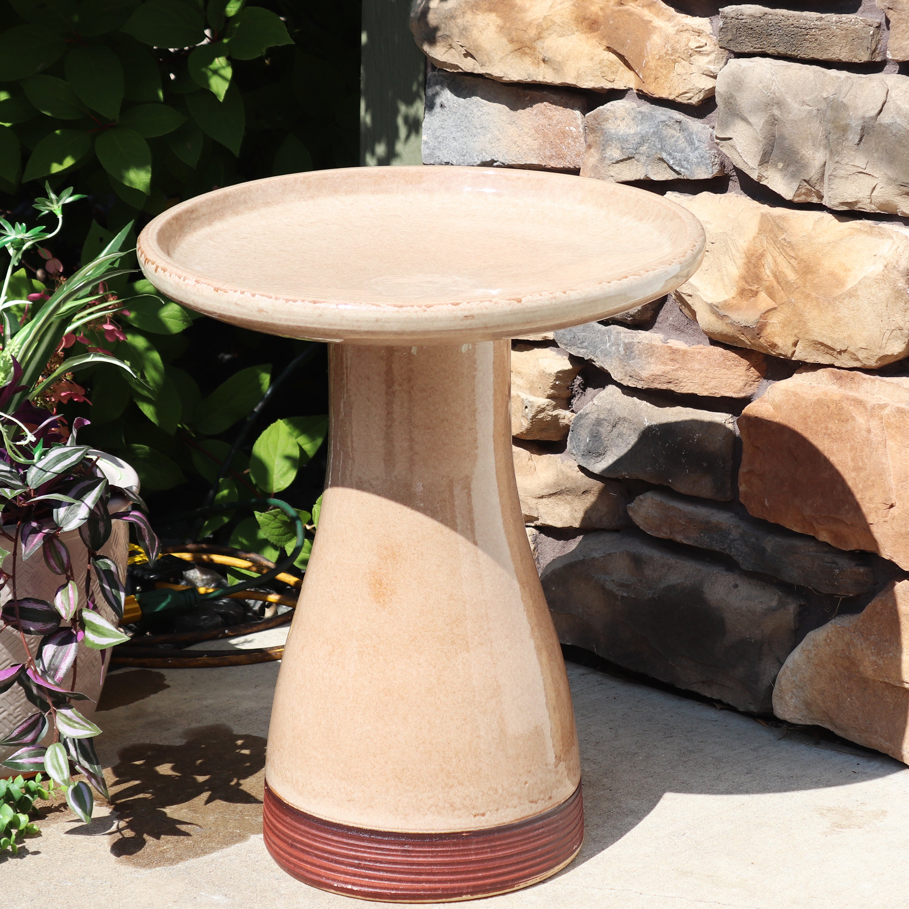 Sunnydaze Glazed Ceramic Duo Tone Outdoor Bird Bath - Garden Decor for Attracting Birds & Enhancing Outdoor Spaces