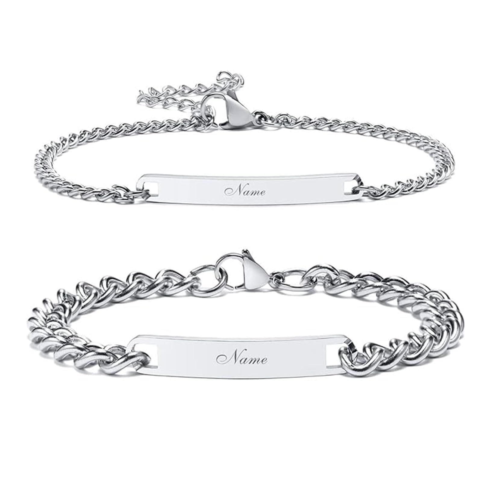 Customizable Engraved Couple Bracelets for Him & Her - Personalized Link Bracelets for Couples, BFFs, Brothers, Sisters & Family - Perfect for Anniversaries, Weddings, Valentine's Day & Gifts