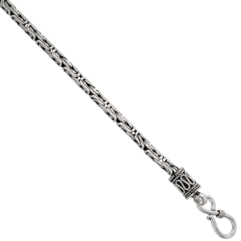 Sterling Silver 3mm Round Byzantine Chain Necklace & Bracelet Set for Men and Women - Nickel Free, Oxidized Hook & Eye Clasp (7-30 inch) - Perfect for Gifts, Weddings, Anniversaries and Everyday Wear