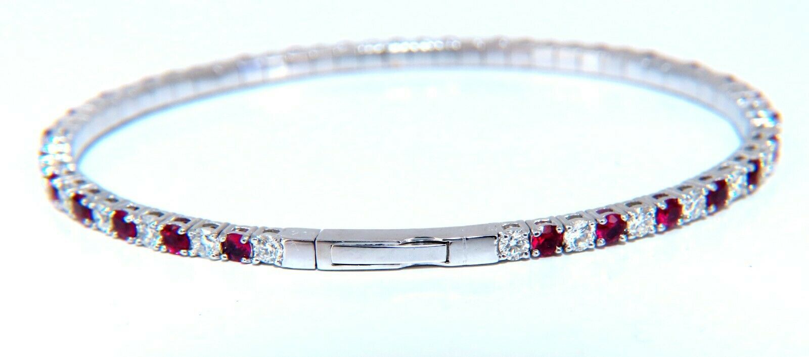 5.25ct Vivid Red Natural Ruby & Diamond Tennis Bracelet - 14K Gold Flexible Bangle for Women, Perfect for Weddings, Anniversaries & Special Occasions
