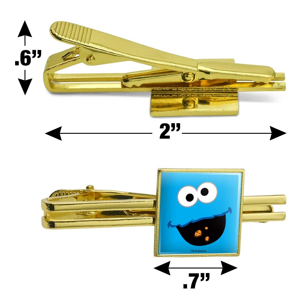 Sesame Street Cookie Monster Face Square Tie Bar Clip - Silver or Gold Tie Tack for Men | Formal Wear Accessories for Weddings, Parties & Office Events