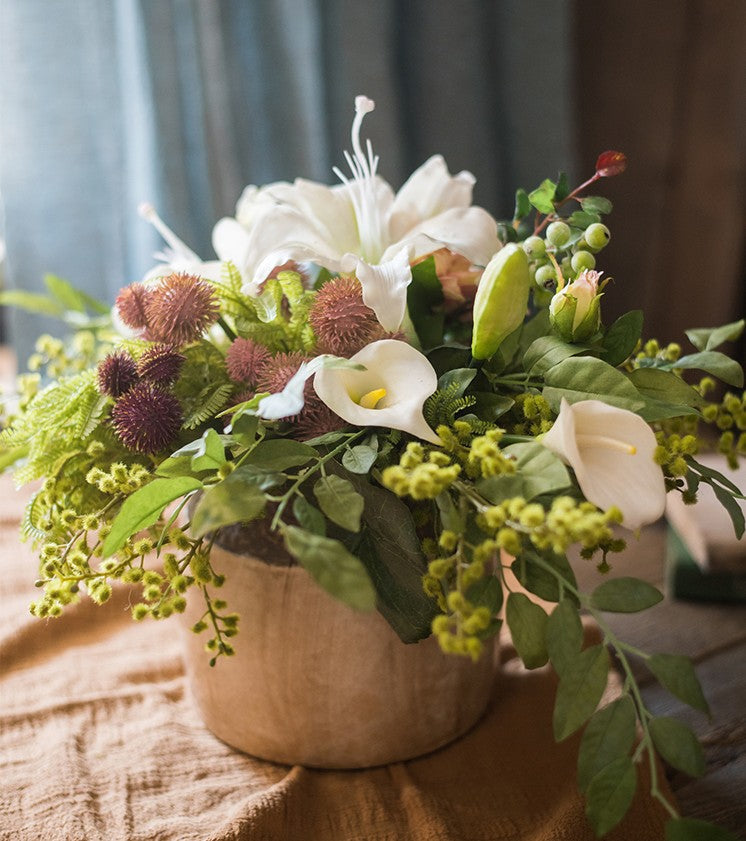 Elegant Calla Lily, Monstera Leaf & Dahlia Flower Arrangement - Modern Botanical Home Decor for Bedroom, Living Room & Wedding Centerpieces