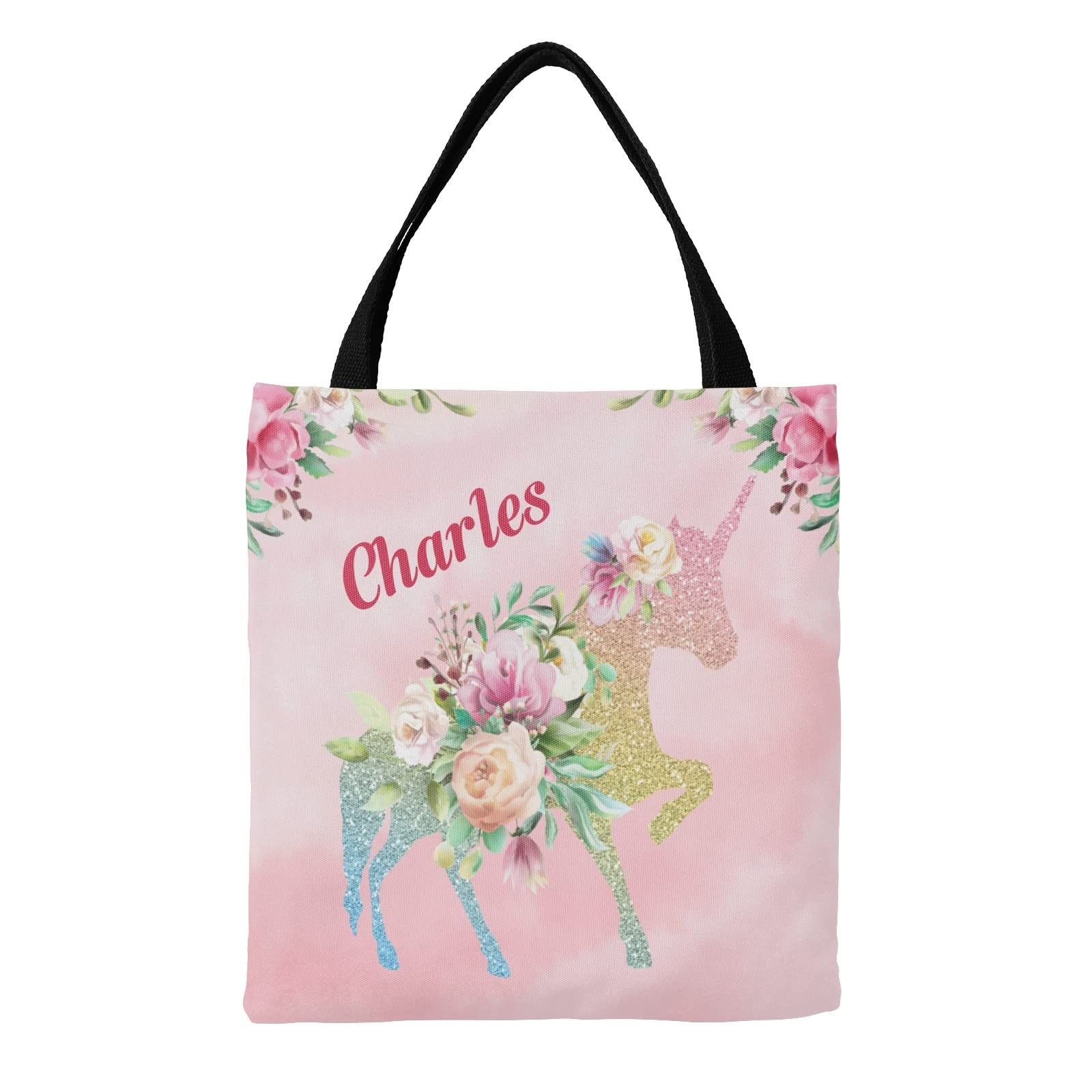 Personalized Unicorn Flower Tote Bag - Reusable Grocery & Shopping Bag for Women, Perfect Gift for Girls - Beach & Market Use