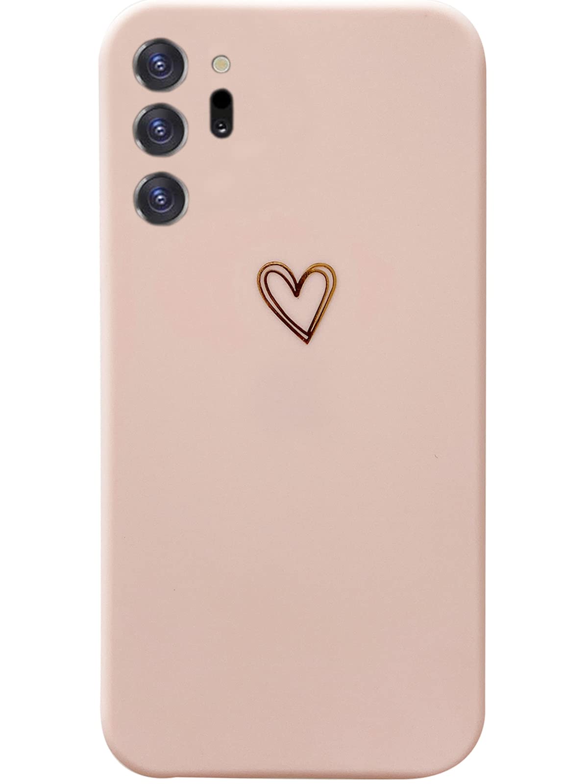 Qokey Shockproof Liquid Silicone Case for Samsung Galaxy Note 20 Ultra 5G (6.9 inch 2020 Model) - Cute Gold Heart Pattern Soft TPU Protective Phone Cover for Women & Men (Light Pink) | Perfect Gift for Valentine's Day & Everyday Use