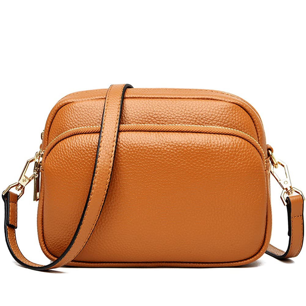 Genuine Leather Shoulder Bag for Women - Multi Zip Pocket Crossbody Purse, Retro Handbag & Fashion Tote - Perfect for Work, Travel & Everyday Use