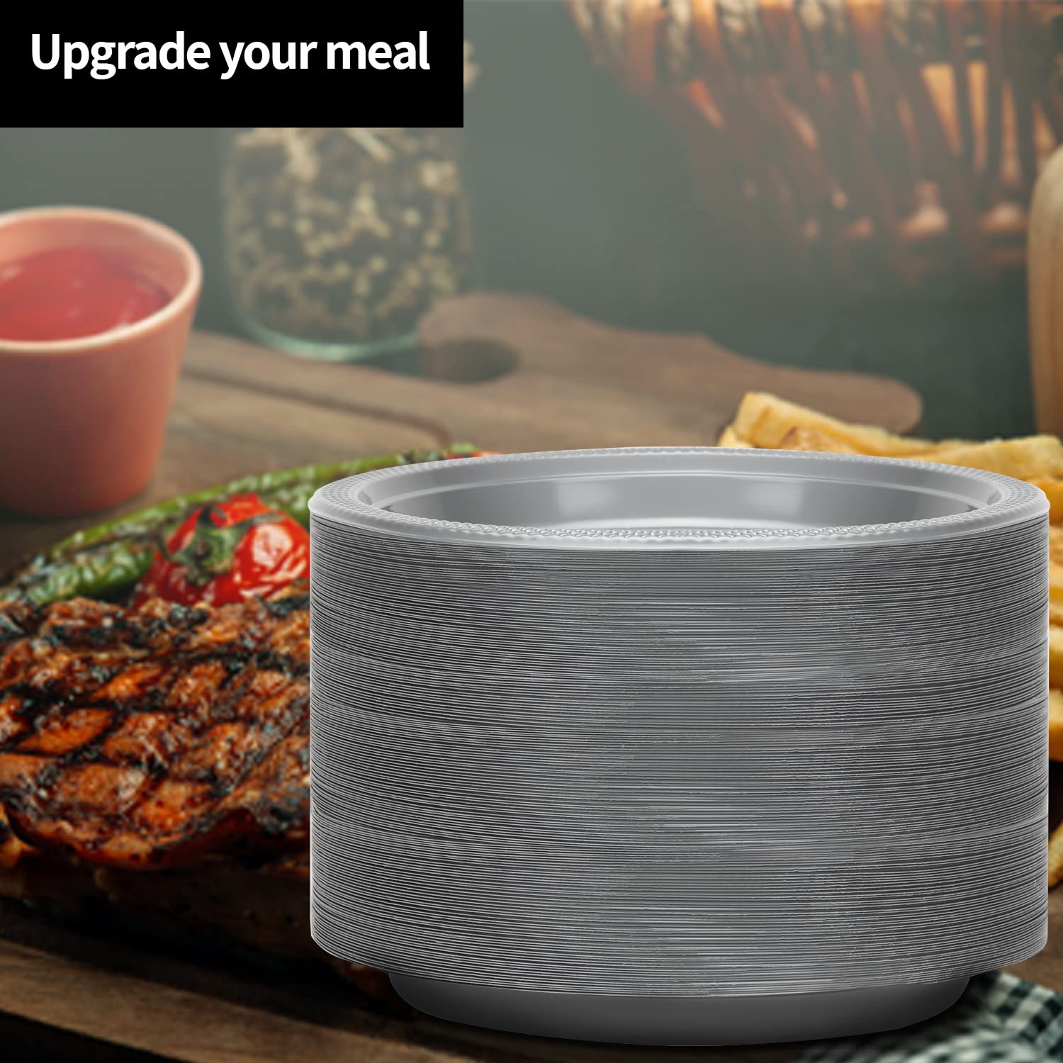Hanna K. Signature 9 Inch Silver Plastic Plates - 600 Count Disposable Round Party Plates for Weddings, BBQs, Birthdays & Desserts - Elegant & Durable for Any Celebration