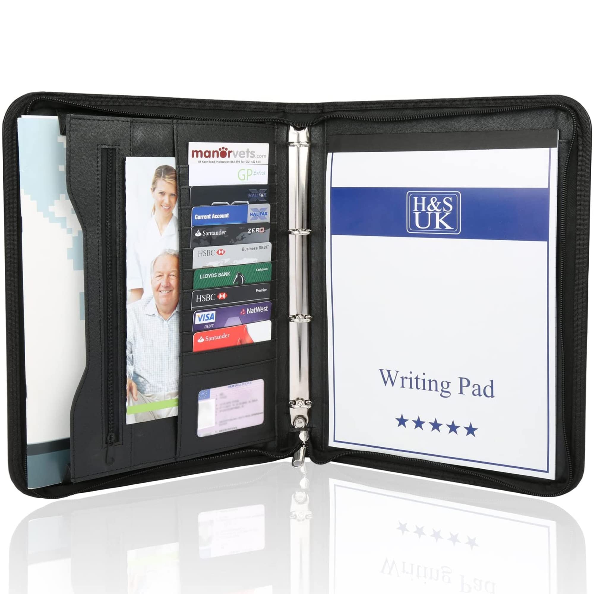 Premium A4 Zipped Portfolio Folder - Faux Leather Document Organizer with Ring Binder - Professional Conference Padfolio for Business Meetings & Office Use - Ideal for Presentations, Client Documents & Work Essentials