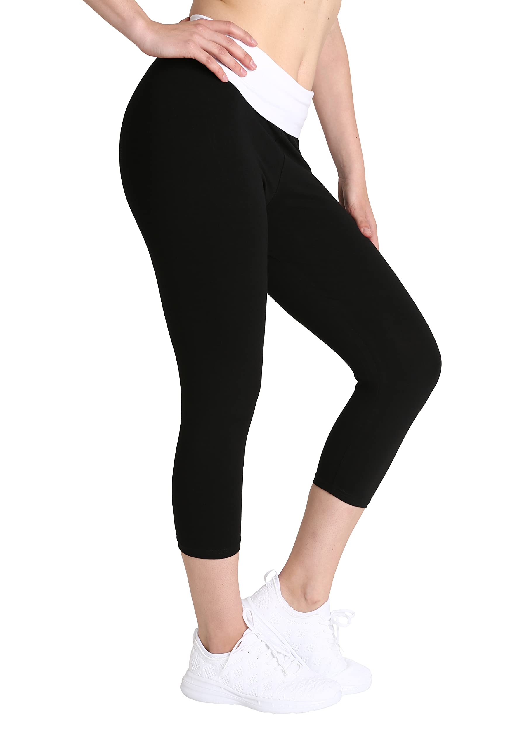 Blis Women's Fold Over Maternity Yoga Pants - High Waisted Workout Leggings, Capri Length (3-Pack) | Perfect for Pregnancy, Yoga, Gym & Everyday Comfort
