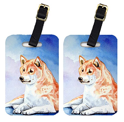 Pair of 2 Red and White Shiba Inu Dog Luggage Tags - Large Colorful Pet ID Tags for Travel Bags & Suitcases | Durable Pet Accessories for Dog Lovers