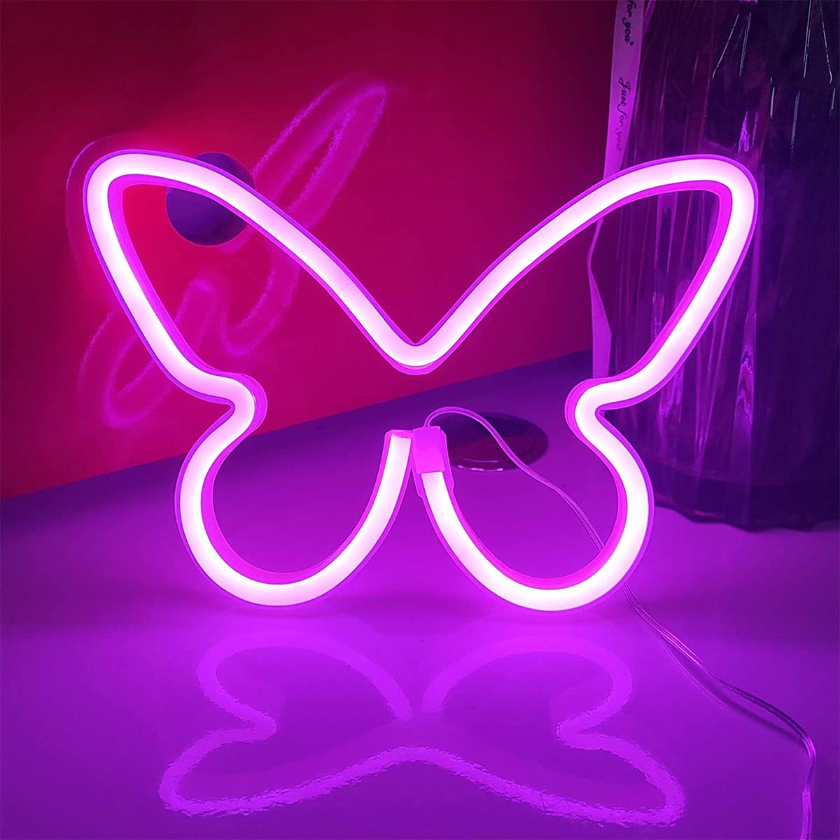5V USB/Battery Powered LED Neon Light - Pink Butterfly Night Light Wall Art for Home, Kids Room, Bedroom, Gaming Room & Bar Party Decor | Romantic Atmosphere Lighting for Weddings, Birthdays & Special Events