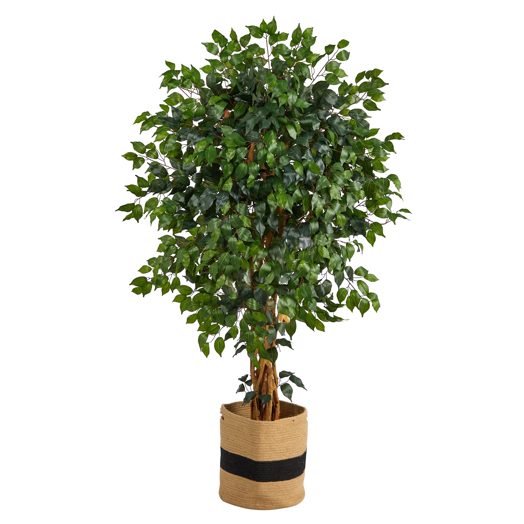 Nearly Natural 5.5ft Artificial Ficus Tree - Realistic Silk Leaves in Handmade Cotton Planter - Perfect for Home Office Decor, Living Room & Indoor Greenery